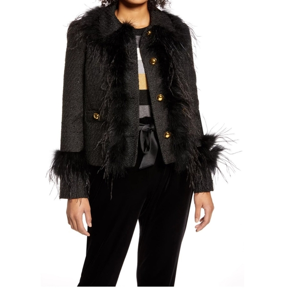 Halogen Jackets & Blazers - Halogen x Atlantic-Pacific Feather Trim Tweed Blazer (2X)